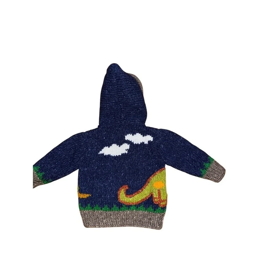 ECC Unisex‎ Kids Hooded Full Zip Knit Sweater Jacket Dinosaur Graphic M 3-D wool